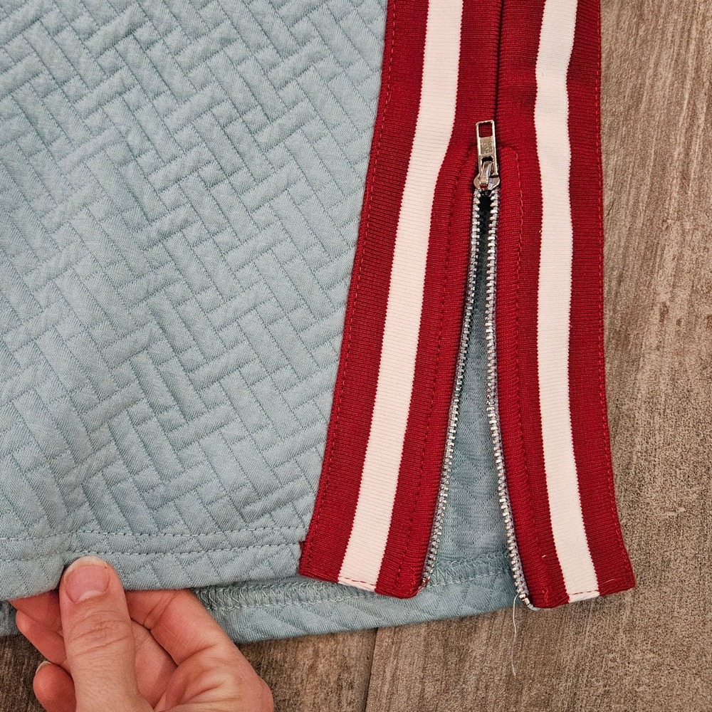 VOY Quilted Athletic Mini Dress Size S Blue Side Stripe Zip Slit Preppy Sporty - Picture 4 of 10